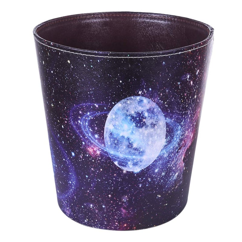 Scakbyer 10L/2.64 Gallon PU Leather Trash Can Waterproof Decorative Paper Basket for Bedroom Living Room - Starry Sky - Image 1